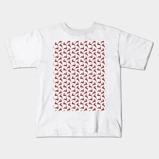 Dark Christmas Candy Apple Red Leaping Reindeer on White Kids T-Shirt